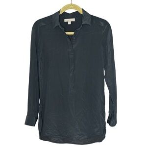 Banana Republic Silk Black 1/2 Button Popover Long Sleeve Blouse